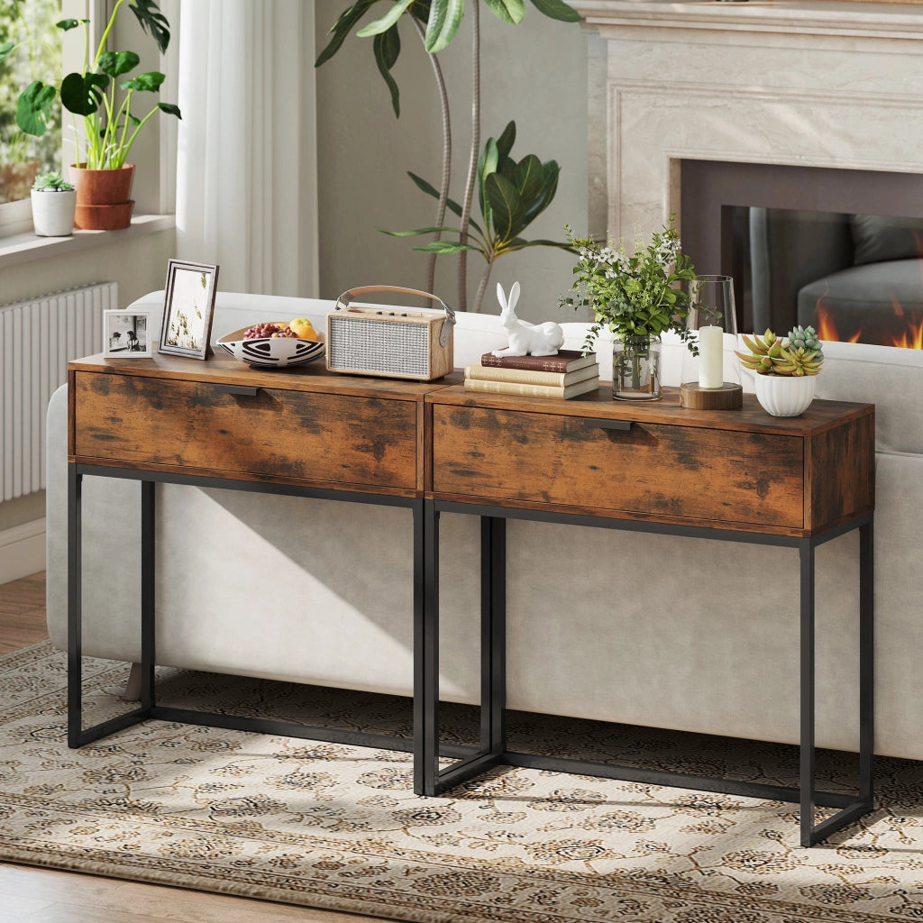Tavolo console con cassetto ¨C zephmum ¨C 80x30x76 cm, nero, design industriale