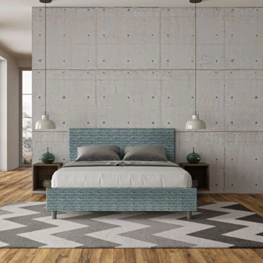 Letto matrimoniale senza rete imbottito 160x190 tessuto Aragona 8 blu Adele