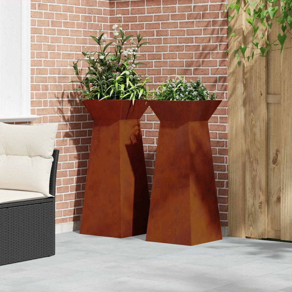 2 pz Fioriere | Cassetta per fiori | Vaso a Pilastro Argento 40 x 40 x 100 cm