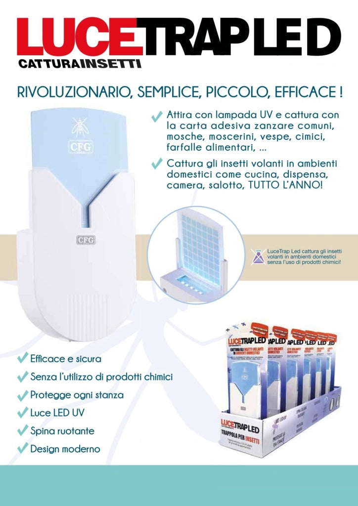 CFG Cattura zanzare Lucetrap EZ007 insetti mosche moscerini vespe cimici farfalle zanzare tigre risparmio energetico antizanzare repellente per ambienti chiusi da presa elettrica muro