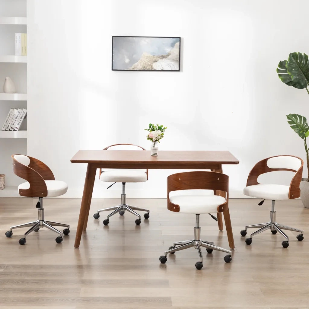 Sedie da Pranzo Girevoli 4 pz Bianche Legno Curvo e Similpelle cod mxl 24977