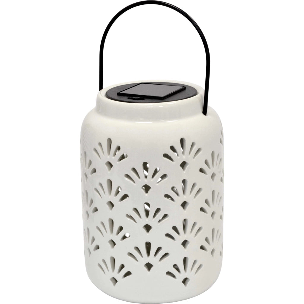Lampada solare ceramica grande c/appendino bianco