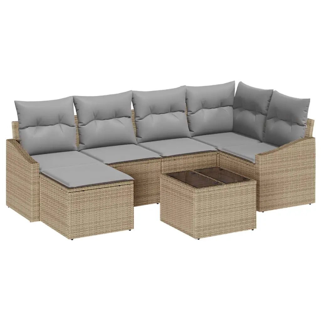 Set di divani con cuscino 7 pcs Beige polyrattan