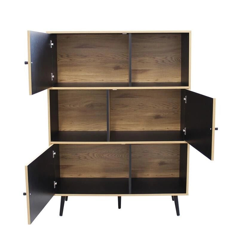 MOBILE ELWOOD NERO E NATURALE CON 3 ANTE E 3 PIANI 100 X 39,5 X H135 CM