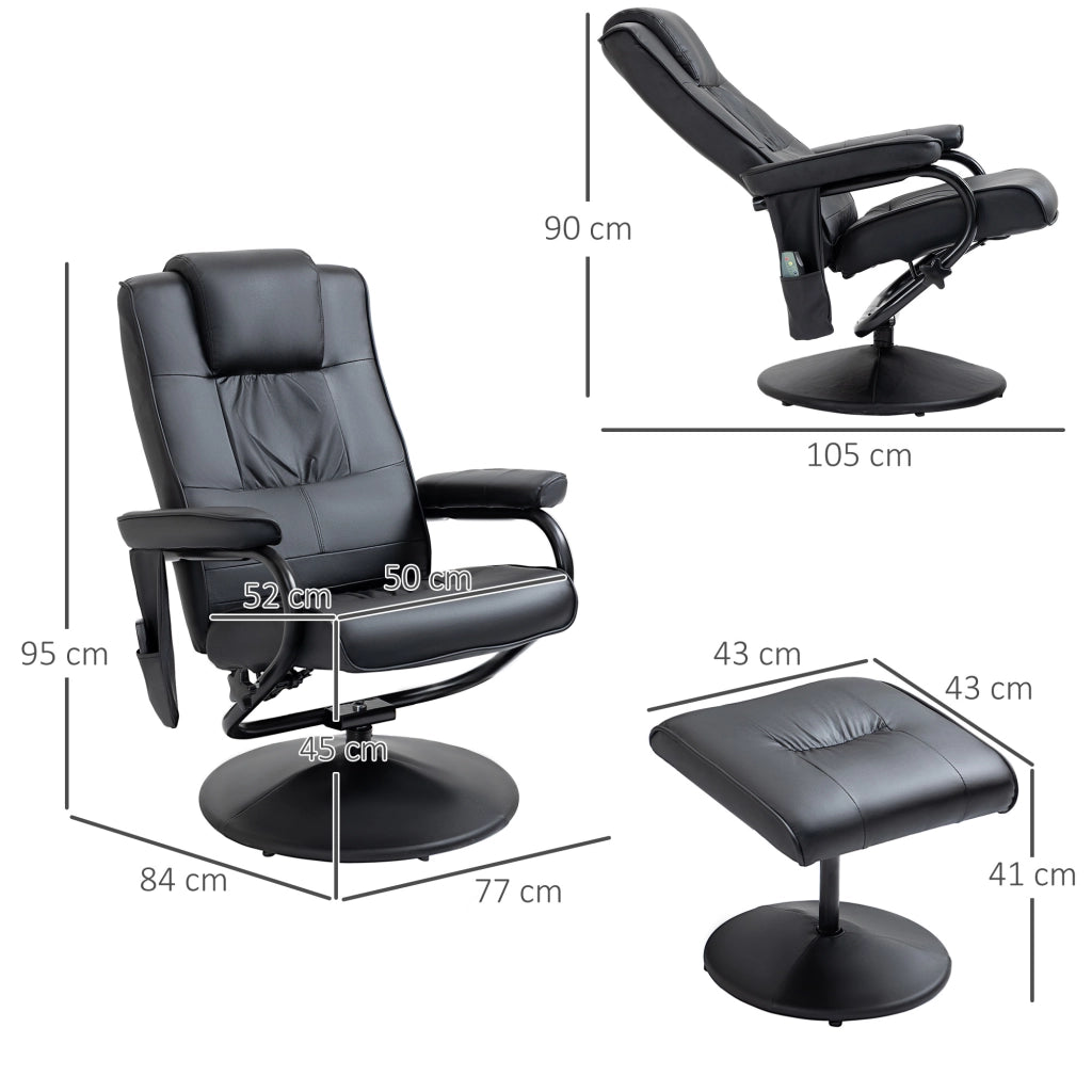 Poltrona Relax Massaggiante Girevole con Poggiapiedi ¨C Zephmum ¨C Tessuto Similpelle Nero
