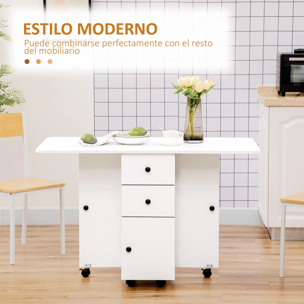 Tavolino pieghevole con ruote e ripiano ribaltabile ¨C zephmum ¨C 120x60x76,5 cm bianco