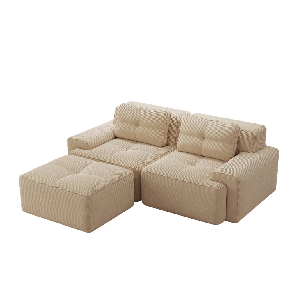 Divano Modulare Angolare con Ottoman ¨C MINIMAL ¨C Velluto a Coste Beige, 2 Posti