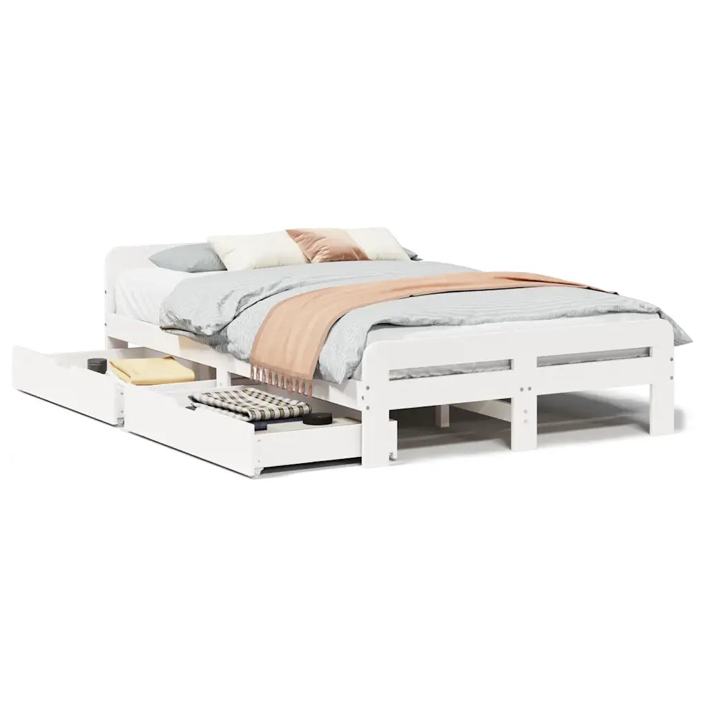 Letto senza Materasso Bianco 135x190 cm Legno Massello di Pino 3309054