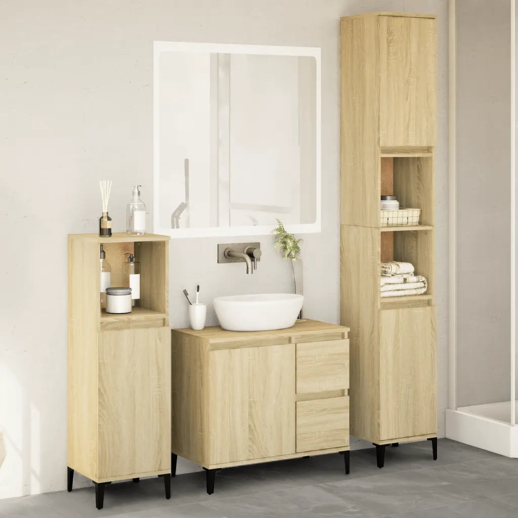 vidaXL Set Mobili da Bagno 3 pz Rovere Sonoma in Legno Multistrato