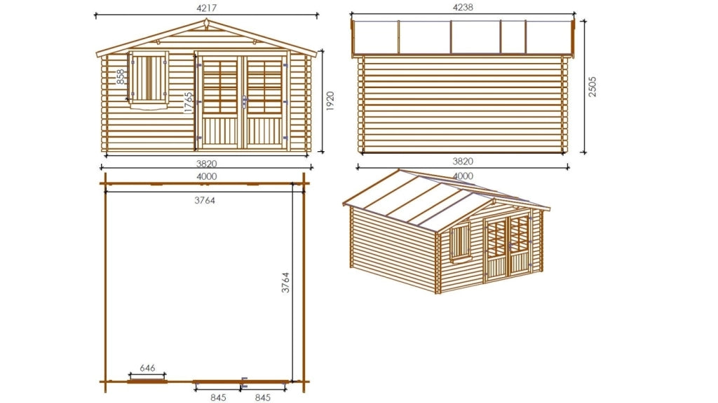 Casetta da giardino in legno - 16m2 - 4x4m - impregnata - 28mm - colore: marrone - DOM181 - ALTANKA