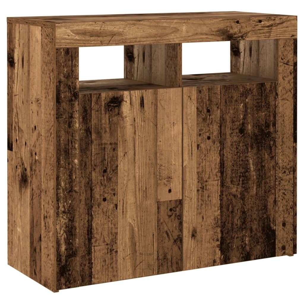 Buffet credenza cassettiera armadio mobile contenitore organizer per cucina soggiorno salotto e luci a LED legno invecchiato 80 x 35 x 75 cm legno ingegnerizzato legno vecchio 02_0031754