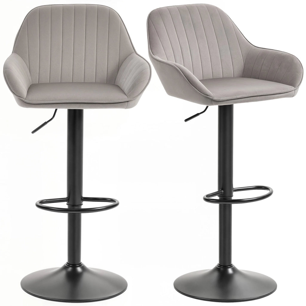 Sgabello da bar in velluto con schienale, poggiapiedi e altezza regolabile ¨C Minimal ¨C Grigio