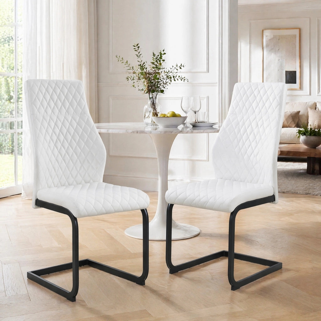 Sedia da pranzo 2 pezzi con schienale alto e cuscino 5 cm, struttura in metallo, Bianco Nero