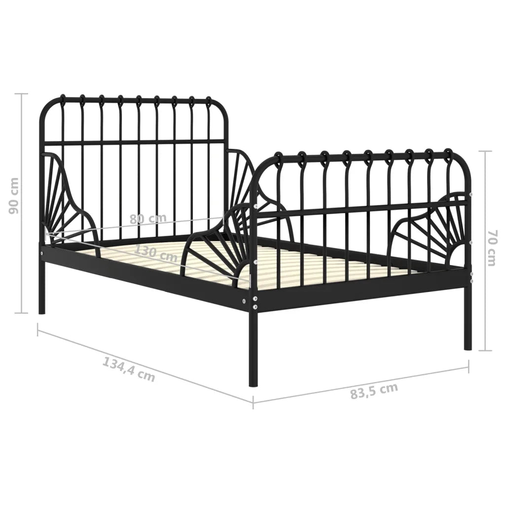 Letto da camera | Giroletto Estendibile Nero in Metallo 80x130/200 cm