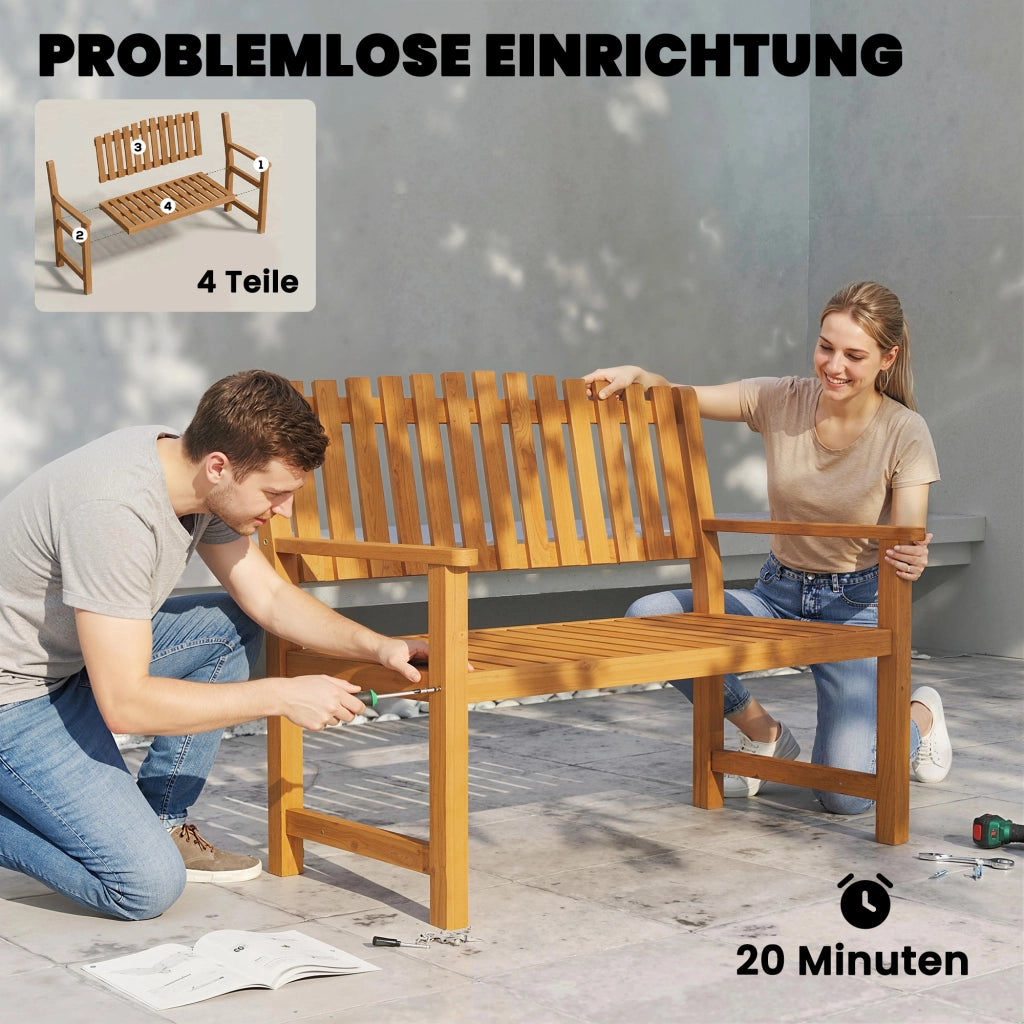 Panchina Giardino 2 Posti in Legno con Braccioli ¨C Zephmum ¨C Naturale 112x64x92 cm