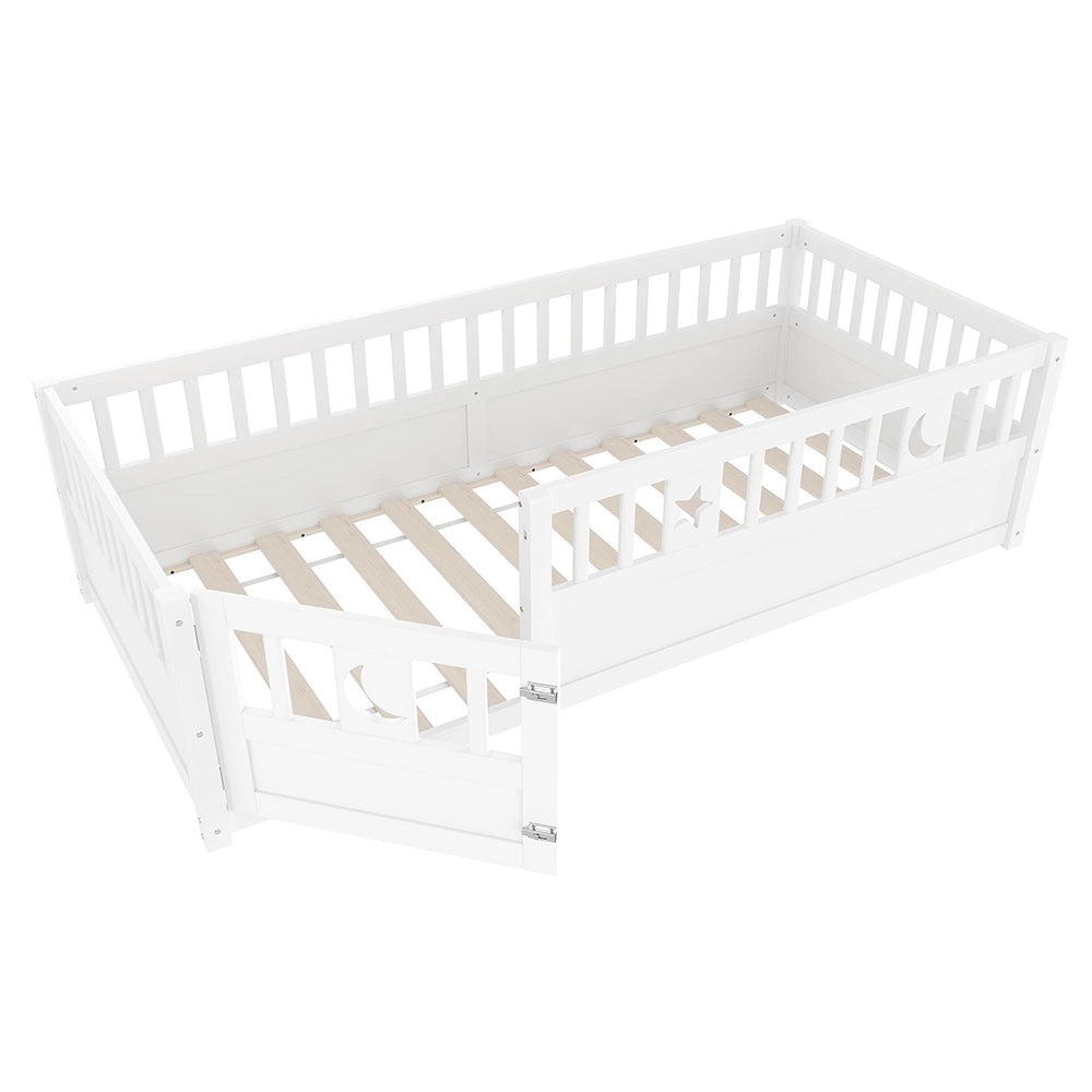 Letto a pannelli bambino 90x190 cm - Xylo - con sponde, decor stelle e luna, senza materasso, bianco