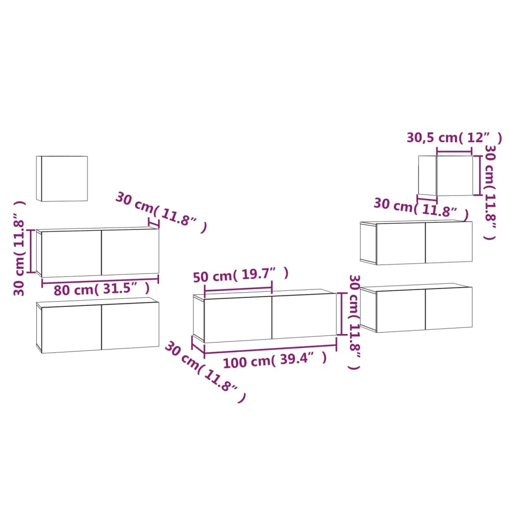 Set di mobili credenza credenza TV televisione soggiorno camera da letto soggiorno 7 pezzi rovere affumicato multistrato marrone 02_0025201