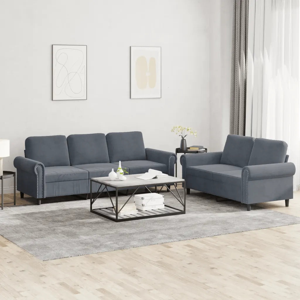 Set di Divani 2 pz con Cuscini Grigio Scuro in Vellutocod mxl 131054