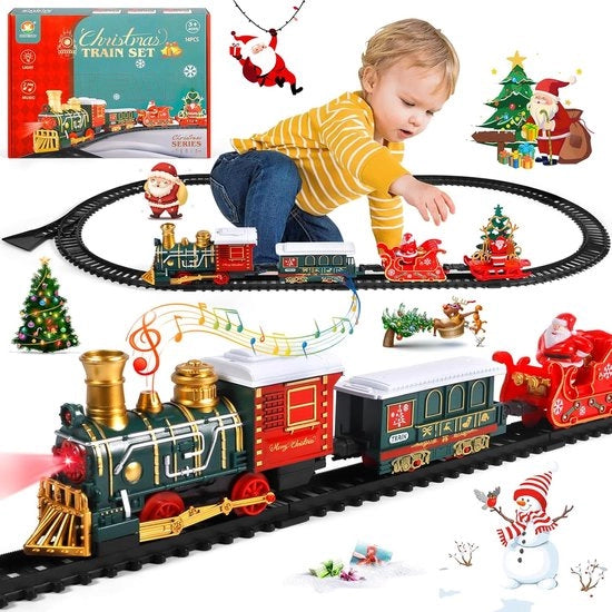 Treno elettrico di Natale - Treno elettrico di Natale - Treno intorno all'albero di Natale - Decorazione di Natale a vapore - Treno giocattolo di Natale - Treno di Natale con luce e suono - Decorazione di Natale - Accessori del villaggio di Natale