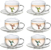 Latte macchiato-glazen a doppia parete, bicchieri, con disegno colibrì, con ciotola, 250 ml, in scatola regalo esclusiva, 6 pezzi, 2 x blu/rosa/verde