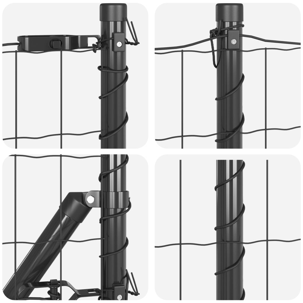 Recinzione Euro con 7 post 0.6x10 m Acciaio zincato Grigio