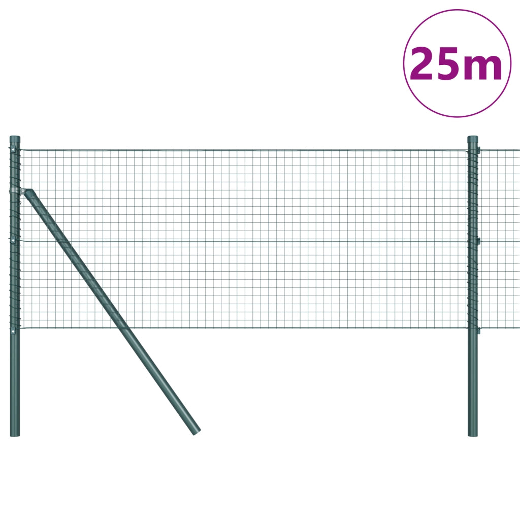 Recinzione in Rete Saldato con 13 Pali Verde 0,4x25 m Acciaio