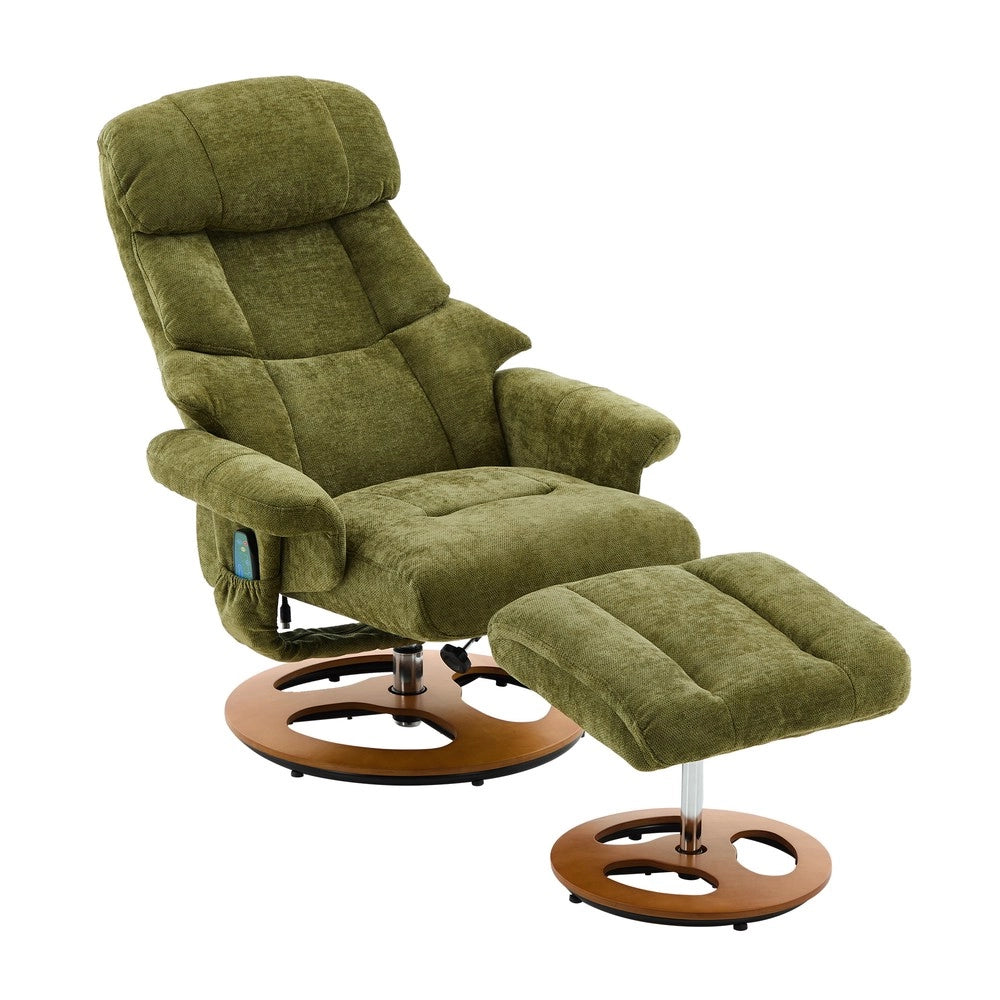 Poltrona Relax Massaggiante Reclinabile con Poggiapiedi Girevole ¨C Xylo ¨C Verde Chenille