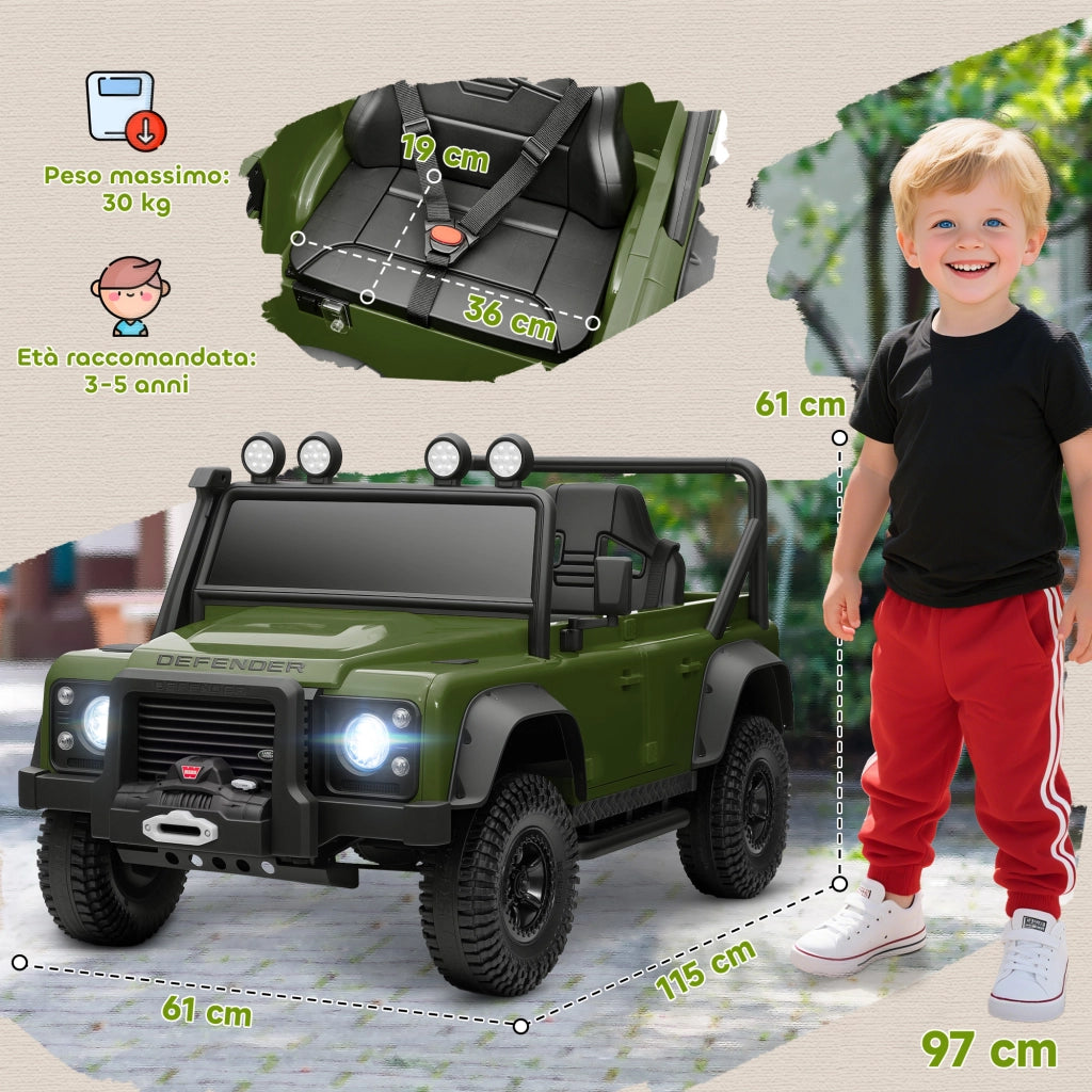 Auto Bambini Land Rover Verde con Telecomando e Luci LED ¨C zephmum ¨C 12V per 3-5 Anni