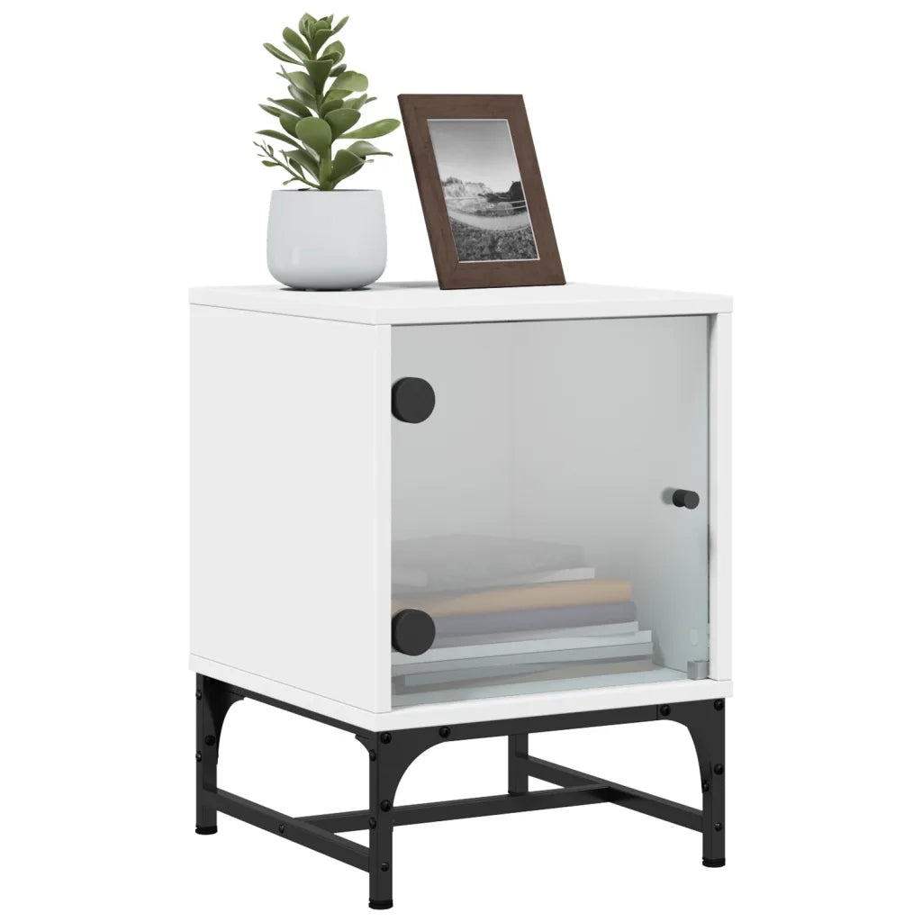 Set di 2 Comodini | Armadio da Notte | Mobiletto da notte con Ante in Vetro Bianco 35x37x50 cm