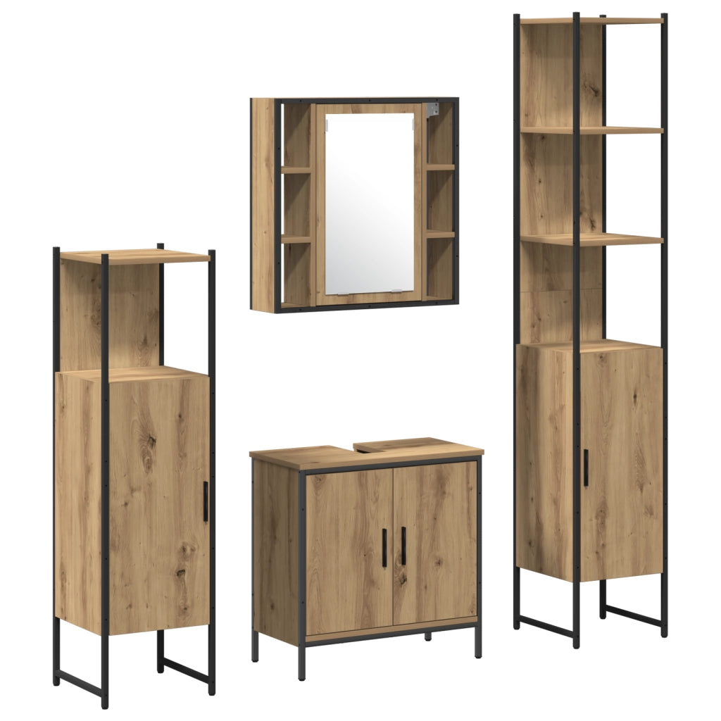 Set di Mobili da Bagno in 4 Pezzi in Quercia Artigianale