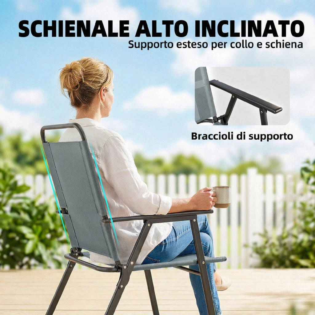 Sedia Pieghevole da Giardino ¨C Zephmum ¨C Grigio, Rete, 2 Pezzi