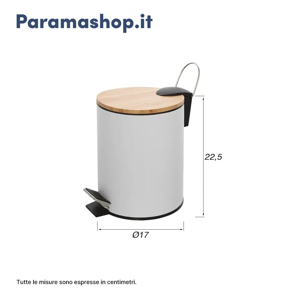 Pattumiera a pedale 3L acciaio bianco e bambu | Haiti