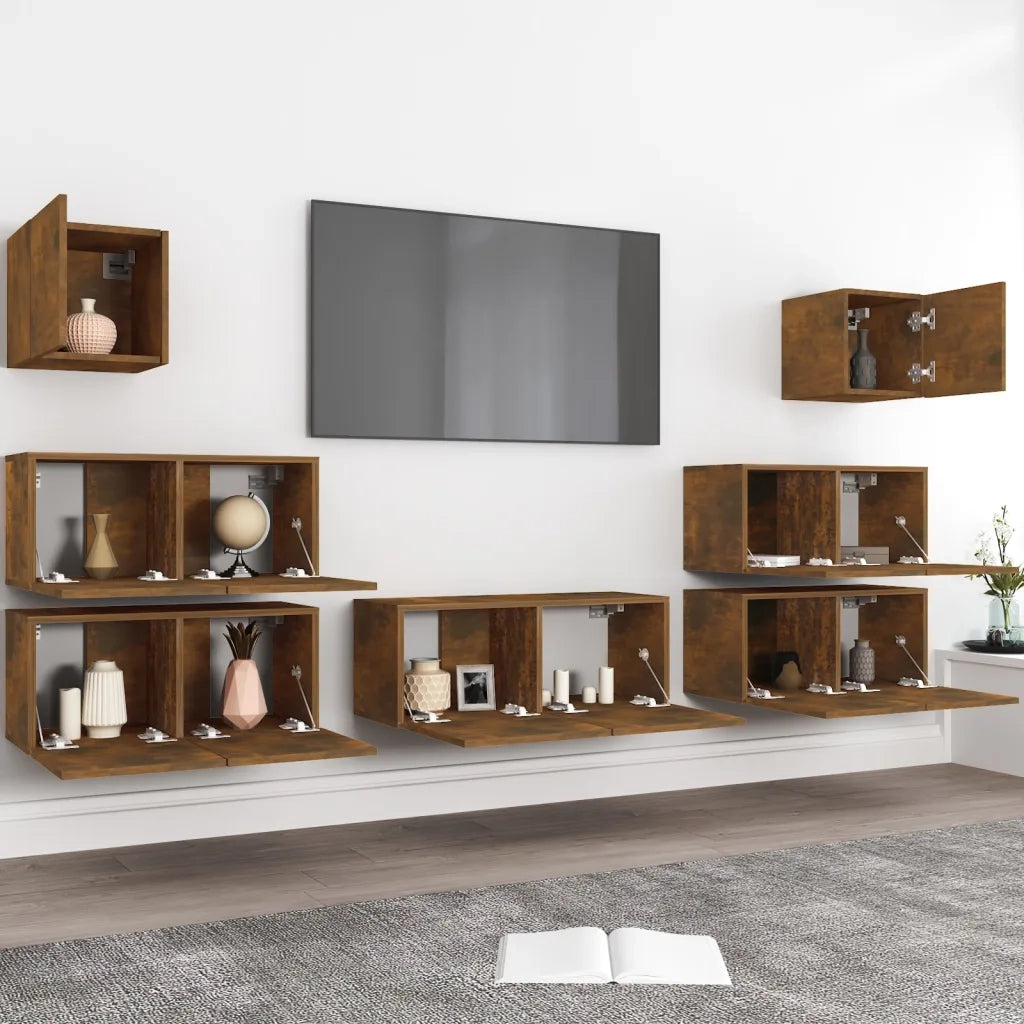 Set di Mobili Porta TV 7 pz Rovere Fumo in Legno Multistrato