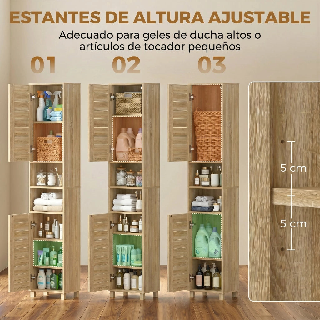 Armadio Alto Bagno con Ripiani Regolabili ¨C Minimal ¨C Naturale 34x23x170 cm