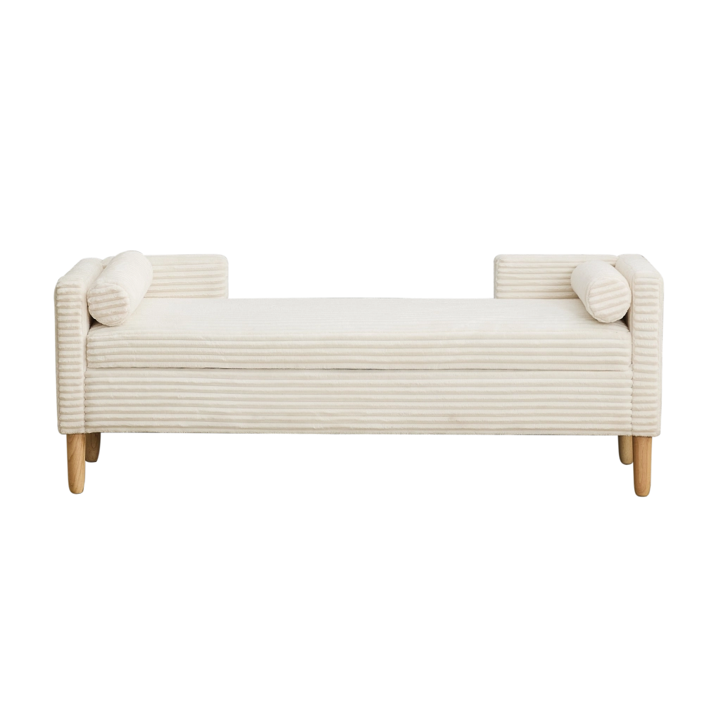 Pouf con Braccioli, Schienale e Cuscini ¨C MINIMAL ¨C Velluto Avorio