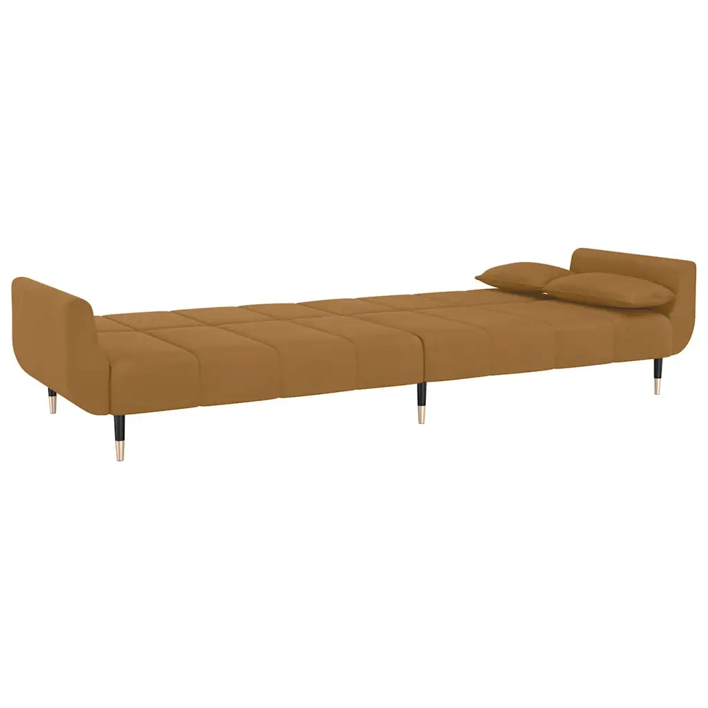Divano Letto a 2 Posti con 2 Cuscini Marrone in Velluto 337590