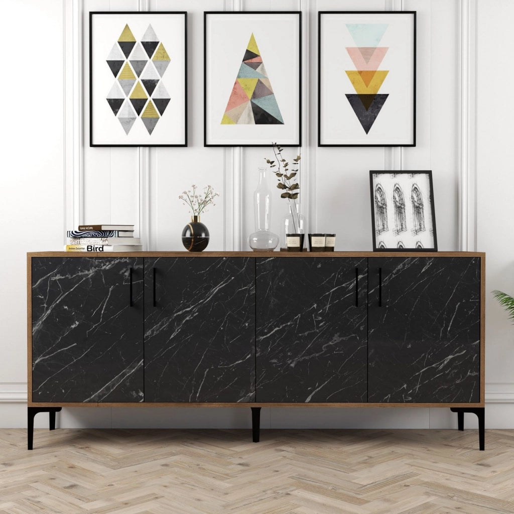 Madia Pollein, Credenza 2 Ripiani, 180x35x78h cm Nero Marmo