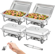 Contenitore di conservazione alimentare in acciaio inossidabile - Piatto buffet - Piatto da servizio - Riscaldatore alimentare - 4x7,5L - Ripiegabile