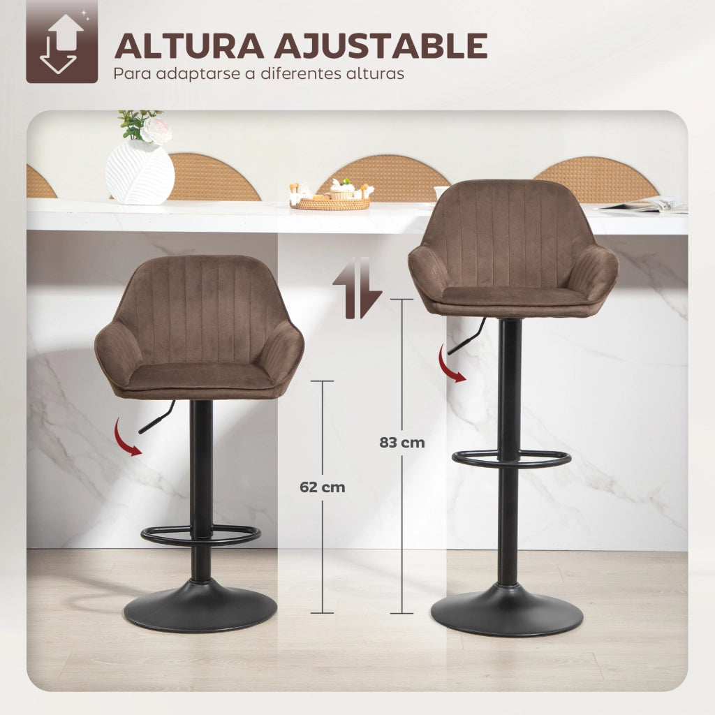 Sgabelli da Bar Girevoli con Altezza Ajustable e Schienale ¨C Zephmum ¨C Velluto Marrone 62-83 cm