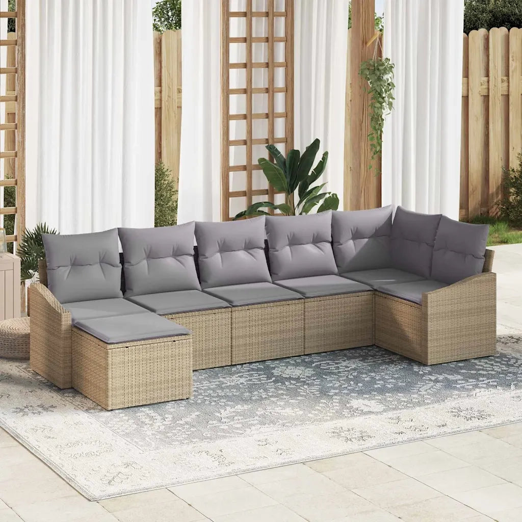 Set di divani con cuscino 7 pcs Beige polyrattan
