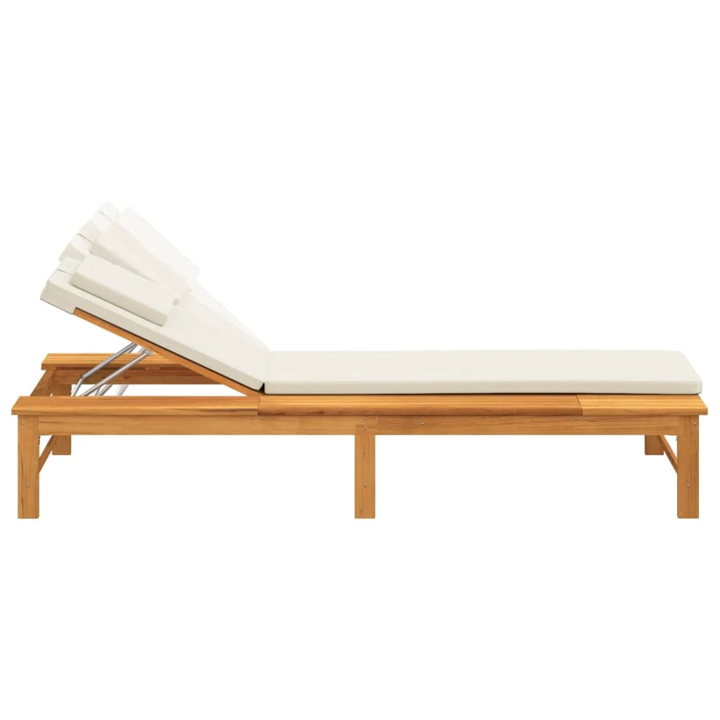 Lettino prendisole sedia a sdraio lettino prendisole letto da giardino mobili da giardino mobili da esterno cuscino/cuscino bianco crema legno massello di acacia 02_0012717