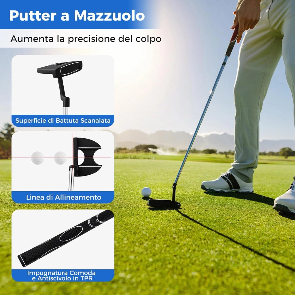 Set Completo di Mazze da Golf per Destri da Uomo, con Driver da 460 cc, Legno da Fairway 3, Ibrido 4, Ferri 6 7 8 9, P, Putter e Borsa per mazze da golf