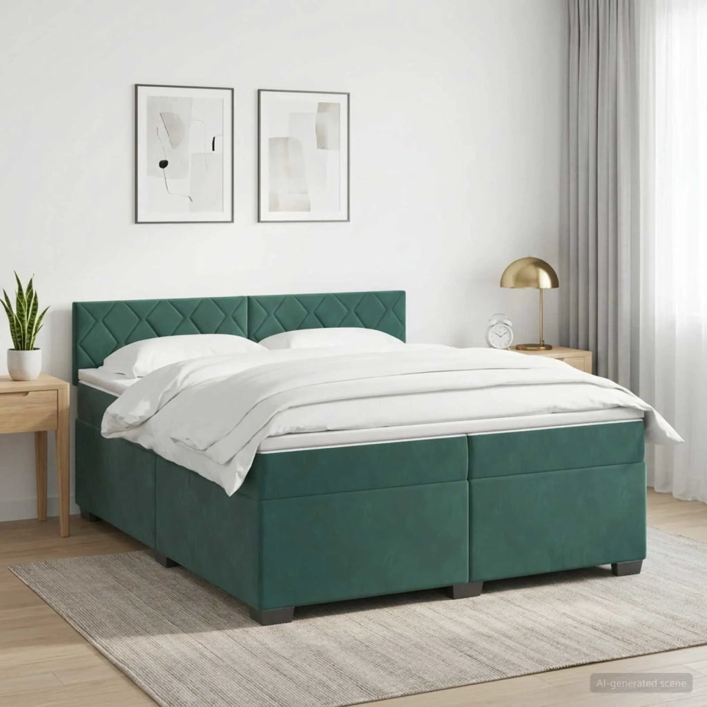 Letto con Box Spring, Materasso e LED Verde Scuro 200 x 200 cm 3452255