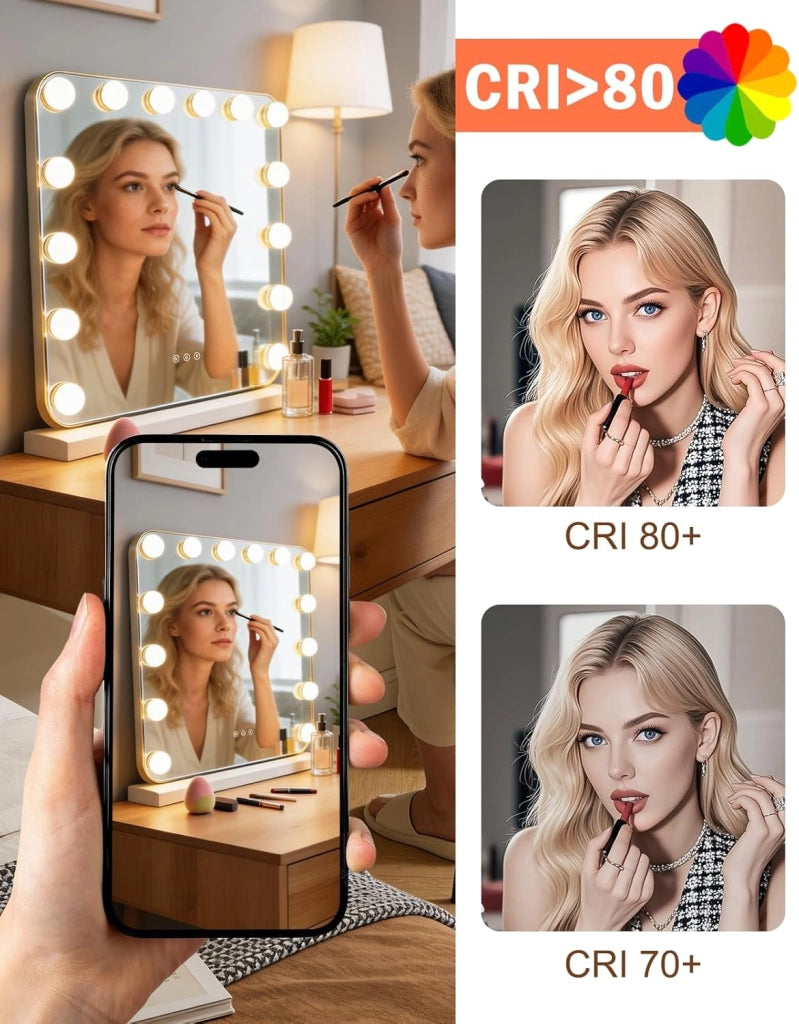ZMH Specchio per il trucco illuminato a LED 50x40cm 3 modalit¨¤ di illuminazione regolabili con una semplice pressione