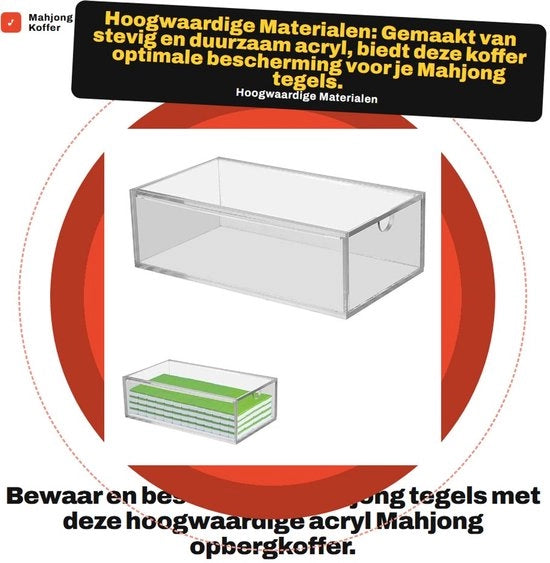 Scatola da Mahjong trasparente - Cassetta di archiviazione in acciaio inossidabile - Contenitore per display - Adatto per teglia da Mahjong standard - Dimensioni 24,2 x 13,4 x 7,8 cm - Cassetta di archiviazione