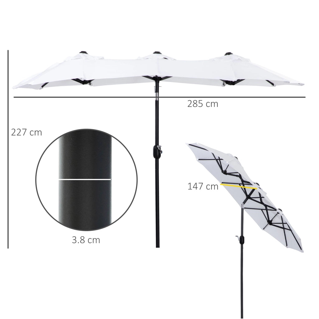 Ombrellone da Giardino Doppio 285x147x227 cm  in Acciaio e Poliestere Bianco