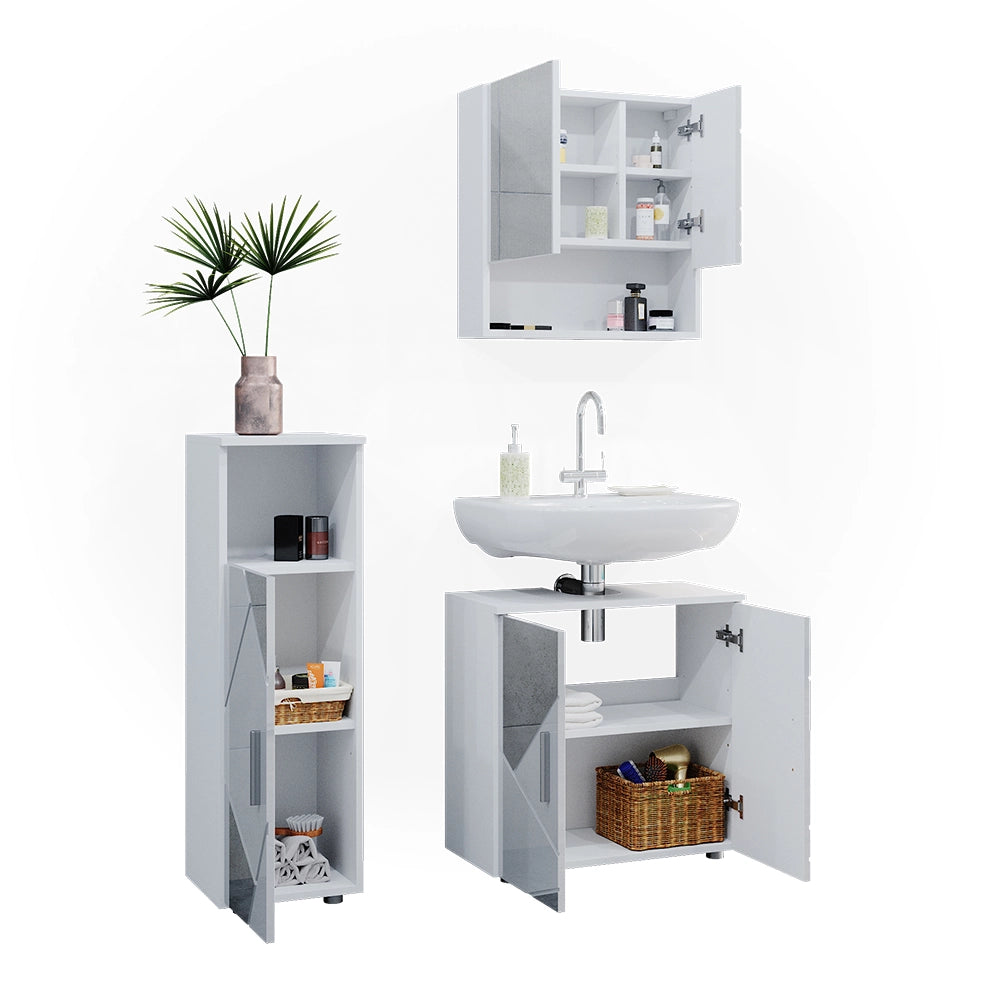 Vicco Set mobili bagno Bianco lucido con inserti 3 parti