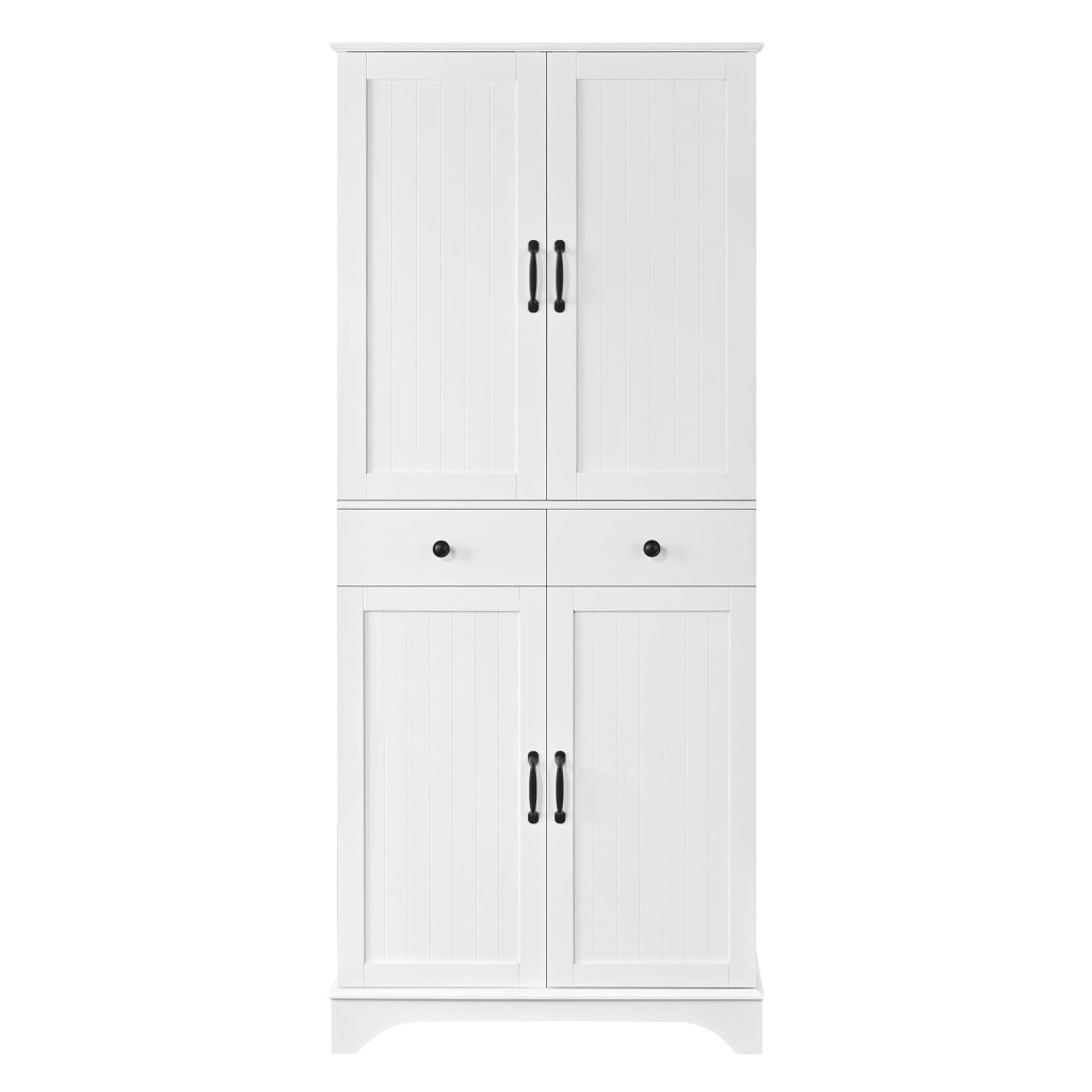 Credenza alta bianca con 2 ante; 2 cassetti e ripiano estraibile per cucina