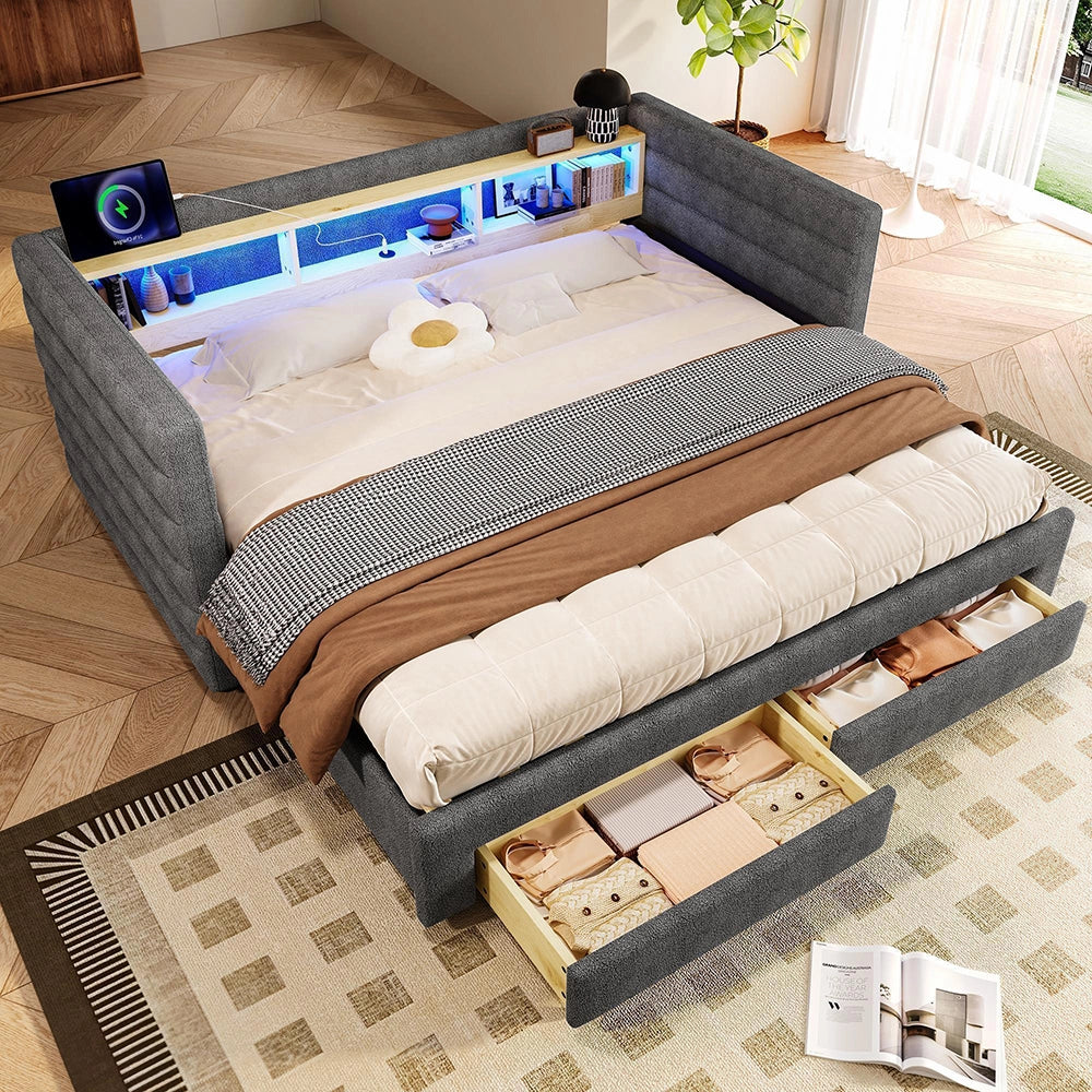 Divano letto 90x190cm?- Xylo - gigogne USB velluto grigio