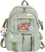 Borsa da scuola con accessori a forma di animaletto, pin con animaletto morbido e cartolina, borsa da scuola, (stile 2 - verde chiaro)